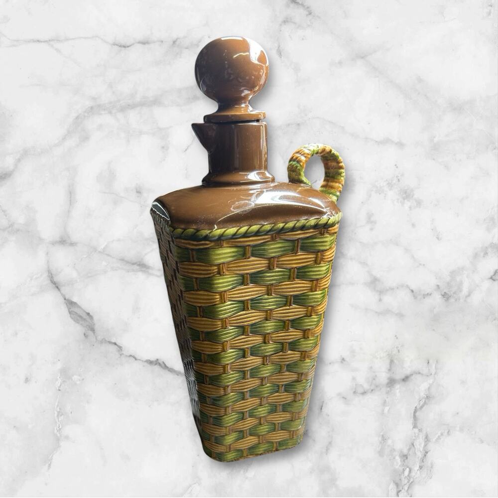 Antique Victorian Taylor Tunnicliffe Basketweave Stoneware Decanter (Whisky?)